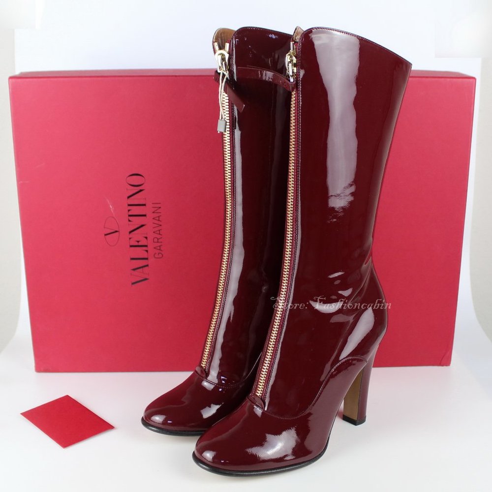 NEW Valentino Garavani Valentino Zip Patent Leather Boots, EU 36.5 Made in Italy